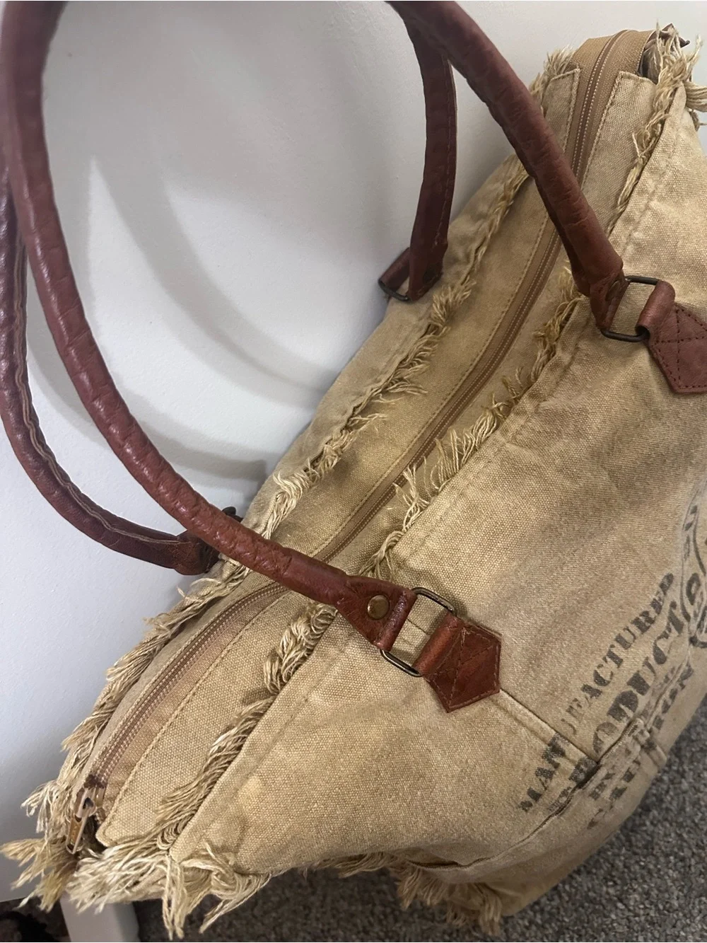 Myra Bag Canvas Tote with Leather Handles - Tan